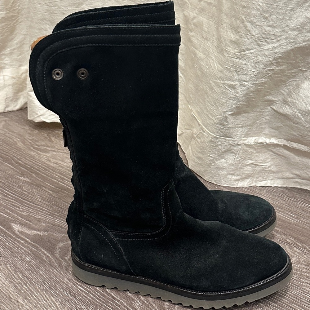 Aquatalia Paloma Black Suede Shearling Lined Snow Boots Italy Apres Ski‎ Sz 11